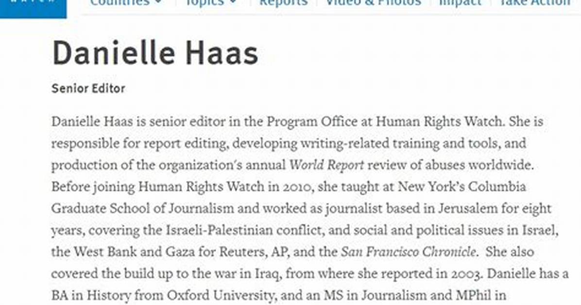 Who Is Danielle Haas? Former Human Rights Watch Editor Slams Organization over Biased Stand on Israe